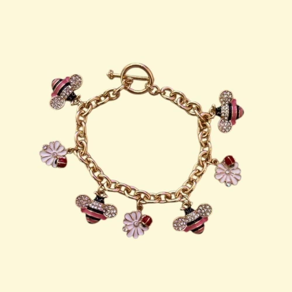 Gold Bee Spring Charm Bracelet